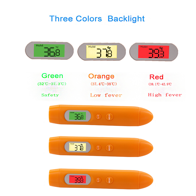Nowe produkty 2019 chiński termometr na podczerwień do uszu i czoła z zielonymi pomarańczowymi czerwonymi podświetleniami